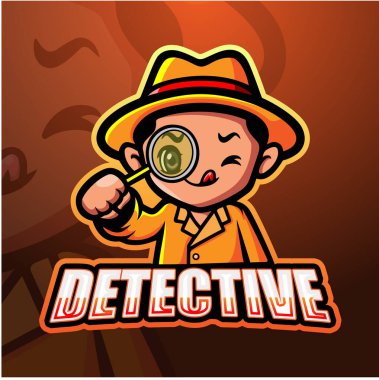 Dedektif Maskot Esport logo tasarımının vektör çizimi