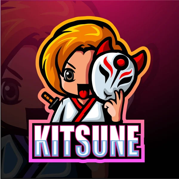 Illustration Vectorielle Logo Esport Mascotte Ninja Kitsune — Image vectorielle