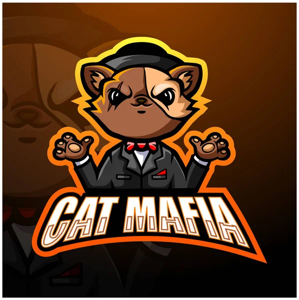 Ilustração Vetorial Máfia Gato Mascote Esport Logotipo Design —  Vetores de Stock