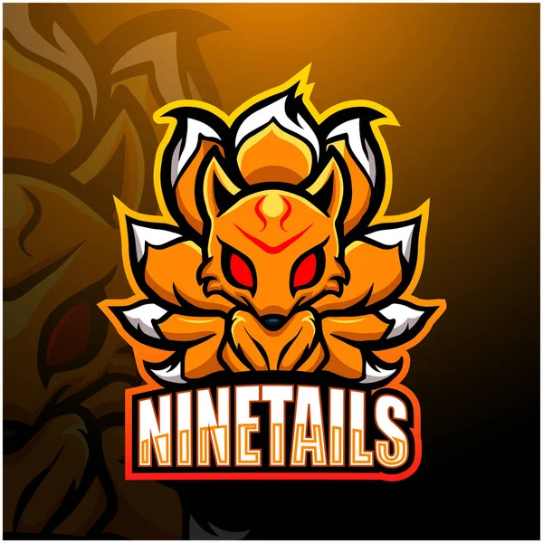 Fox Nine kuyruk vektör illüstrasyonu Maskot esport logo tasarımı