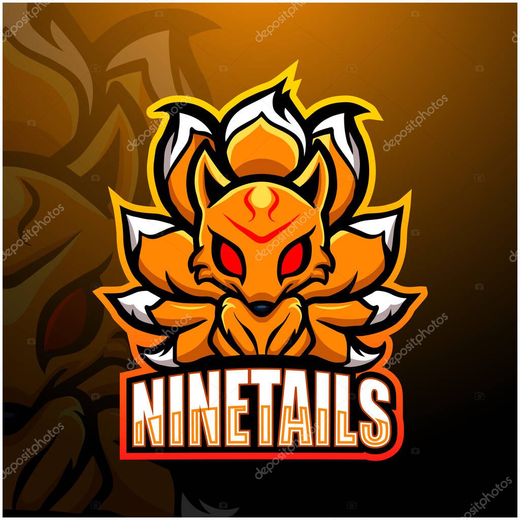 Vector illustration of fox nine tails mascot esport logo design
