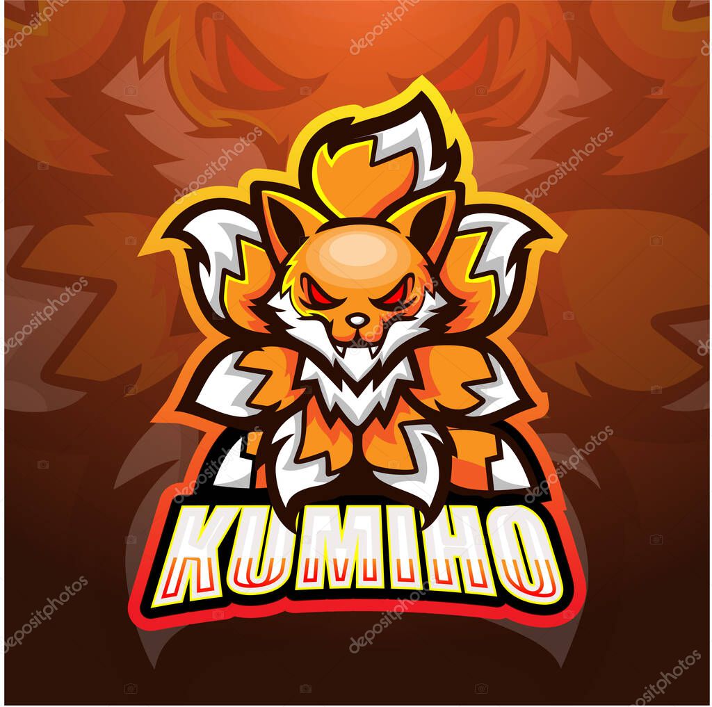 Vector illustration of fox nine tails mascot esport logo design
