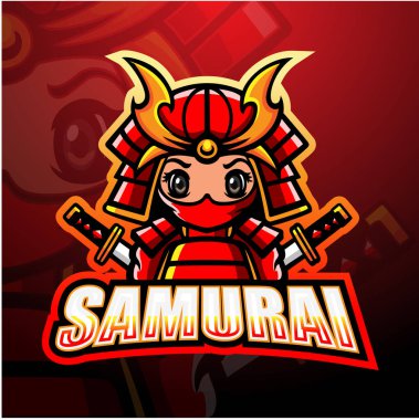 Samuray maskot esport logo tasarımının vektör çizimi