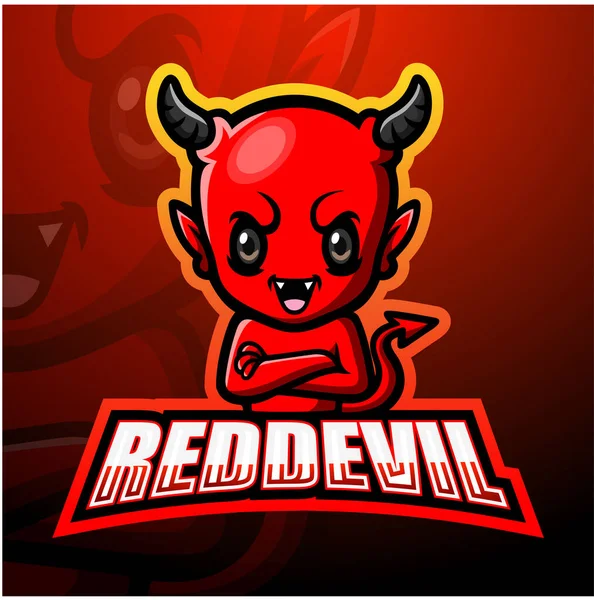 Kırmızı Şeytan Maskot Esport logo tasarımının vektör çizimi