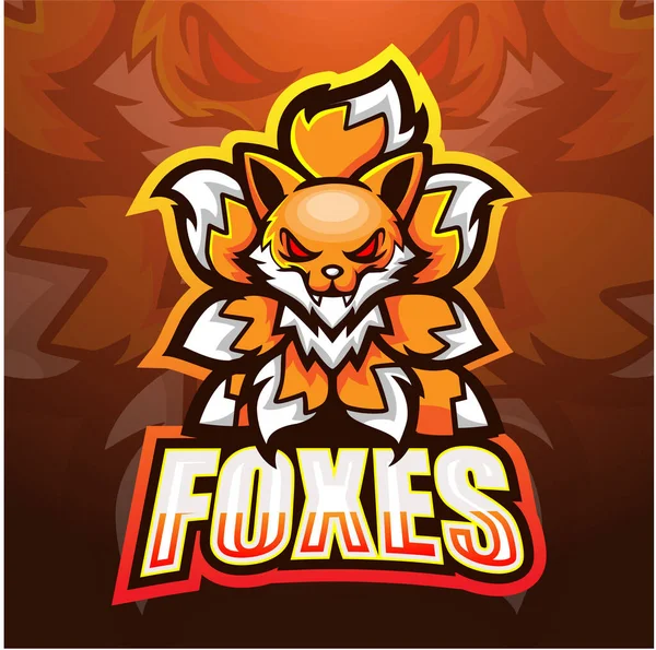 Foxes Maskot Esport Logo Tasarımının Vektör Illüstrasyonu — Stok Vektör
