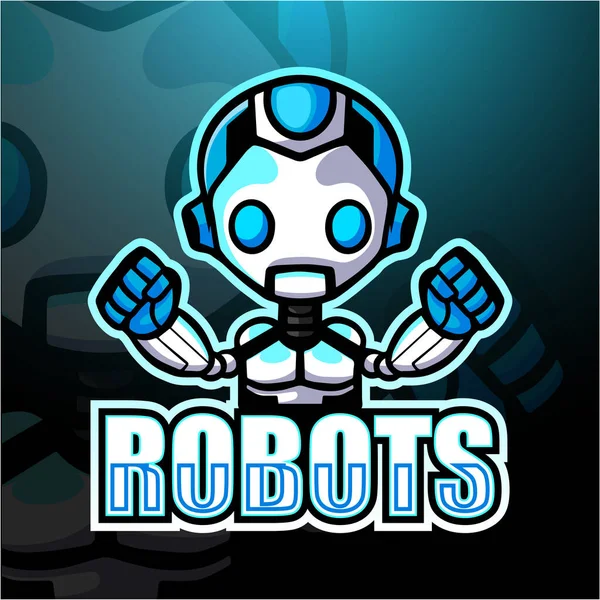 ロボットマスコットスポーツロゴデザインのベクトルイラスト — ストックベクタ