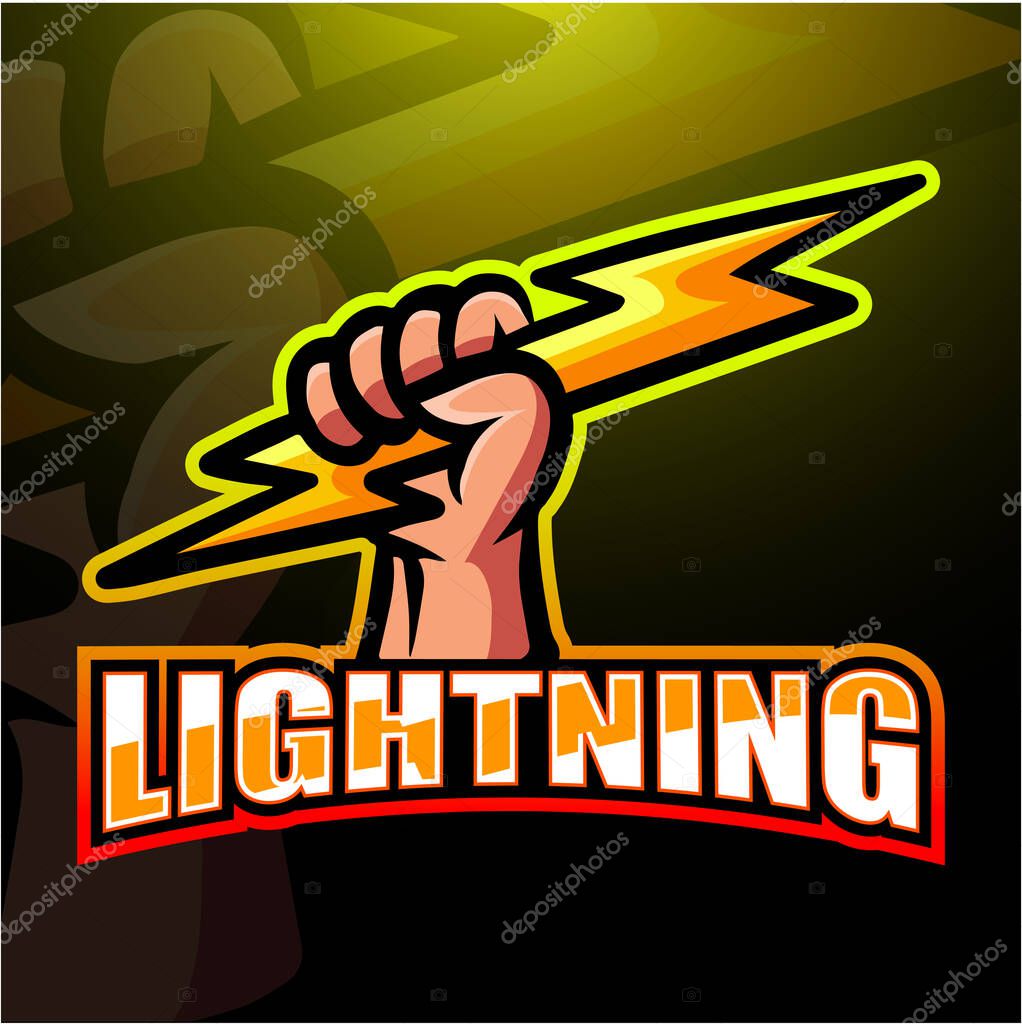 Vector illustration of Lightning hand mascot esport logo design
