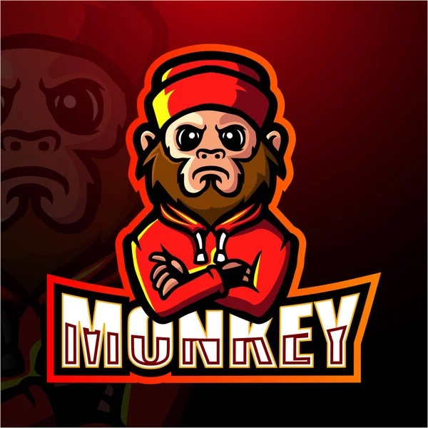 Monkey Mascotte Esport Logo Ontwerp — Stockvector