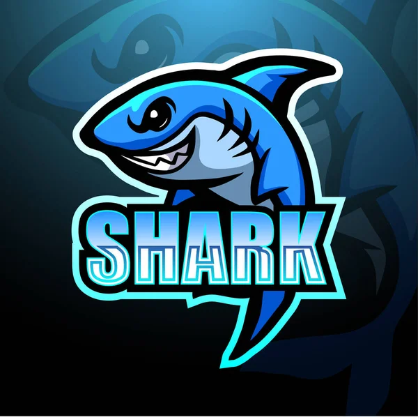 Shark Mascot Esport Logo Design — Stock Vector