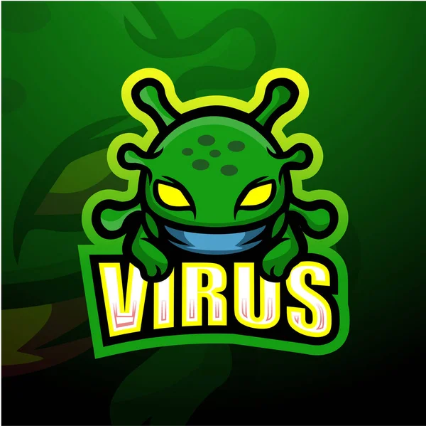 Grönt Virus Maskot Esport Logotyp Design — Stock vektor