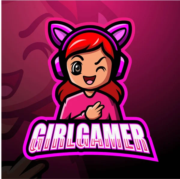 Gamer Chica Mascota Esport Logo Design — Archivo Imágenes Vectoriales