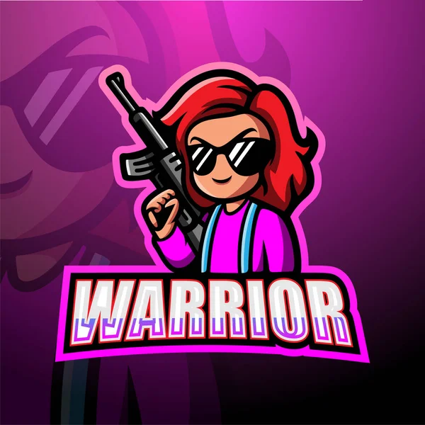 Vector Illustration Girl Warrior Mascot Esport Logo Design — 스톡 벡터