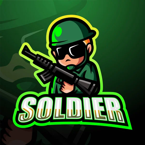 Vector Illustratie Van Soldier Mascotte Esport Logo Ontwerp — Stockvector