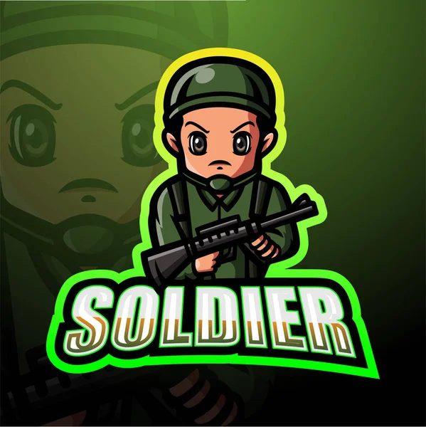 Wektor Ilustracja Projektu Logo Maskotki Soldier Esport — Wektor stockowy