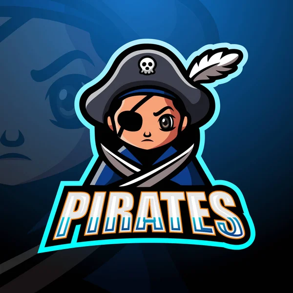 Ilustracja Wektorowa Projektu Logo Maskotki Esportu Piratów — Wektor stockowy