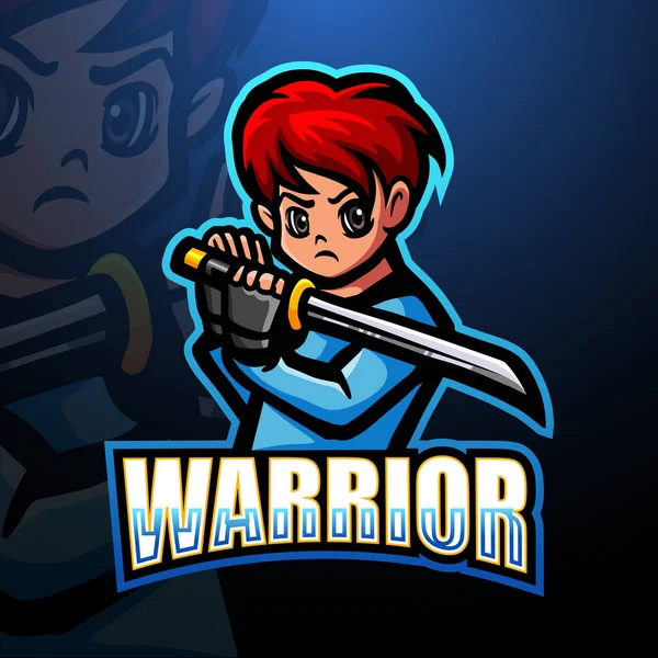 Ilustração Vetorial Design Logotipo Mascote Warrior Ninja —  Vetores de Stock