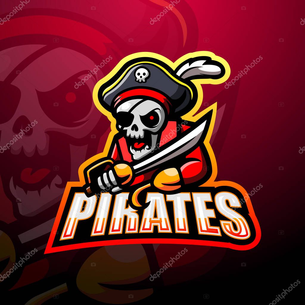Vector illustration of Pirate skull esport mascot logo design