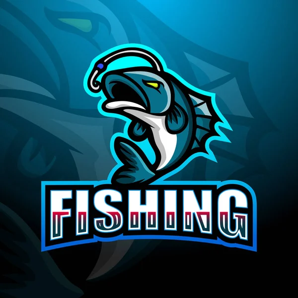 Balıkçılık maskotu esport logo tasarımının vektör illüstrasyonu