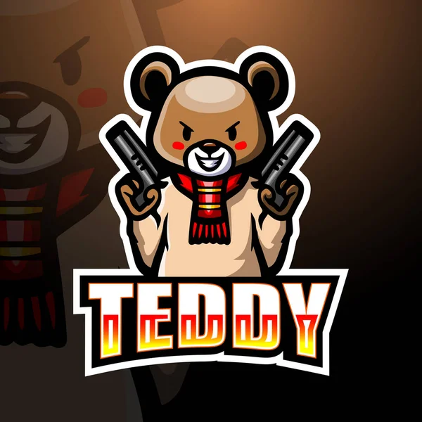Vector Illustration Teddy Bear Gunner Mascot Esport Logo Design — Stock Vector
