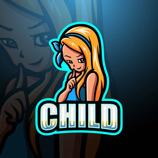 Vector Illustration Child Girl Mascot Esport Logo Design — 스톡 벡터