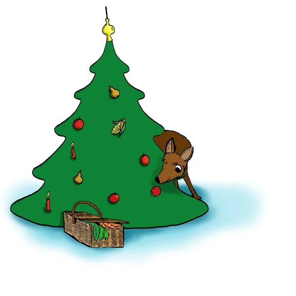 Рождественская елка и олень — стоковое фото