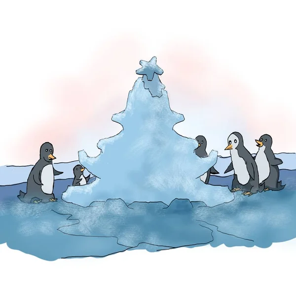 Pingviner och jul — Stockfoto
