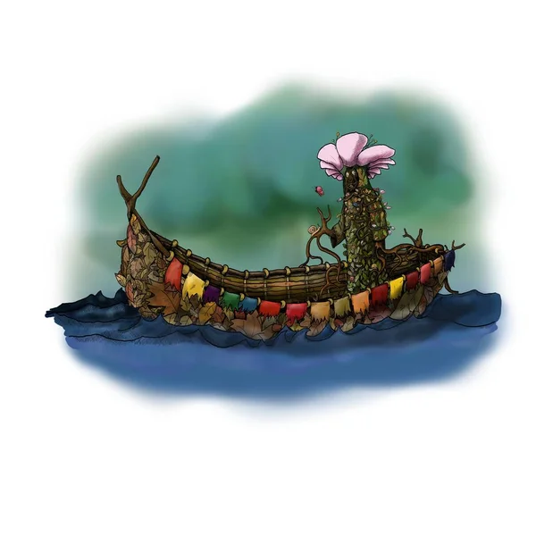 Mãe Natureza em um barco estilizado — Fotografia de Stock