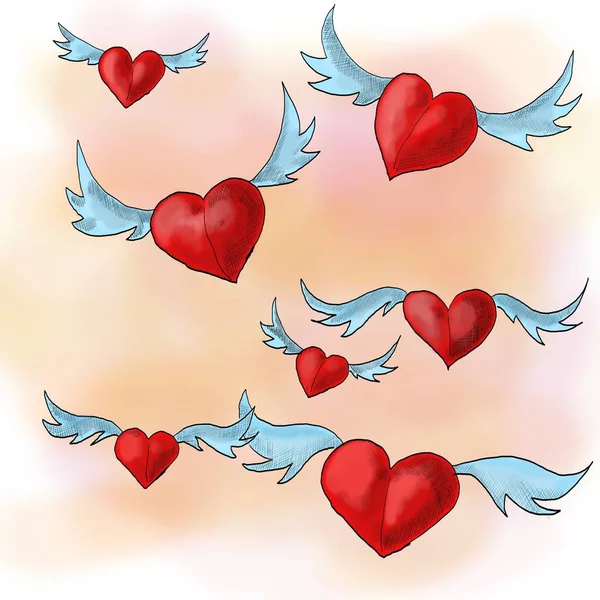 Valentines flygande hjärtan — Stockfoto