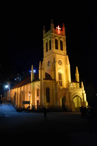 Vista Nocturna Iglesia Cristo Mall Road Shimla —  Fotos de Stock