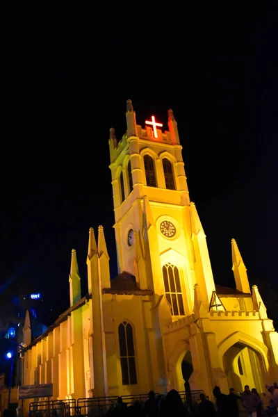 Iglesia Cristo Vista Nocturna Centro Comercial Shimla —  Fotos de Stock
