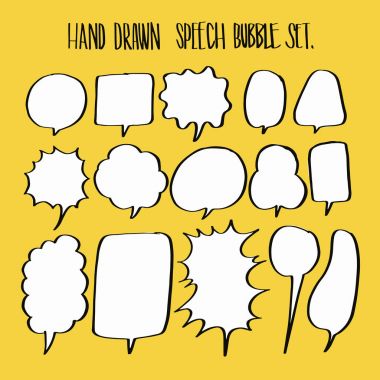 Elle çizilmiş konuşma kabarcıklar koleksiyonu kümesi.