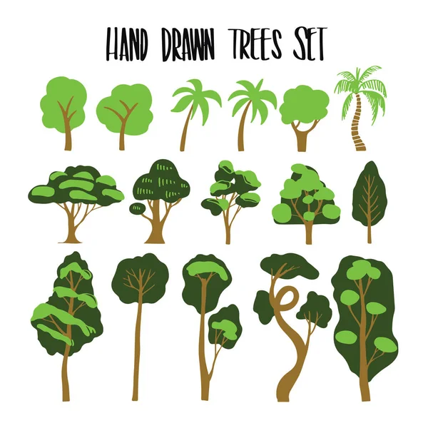 elle çizilmiş ağaçlar koleksiyonu infogra hazır, illüstrasyon vektör