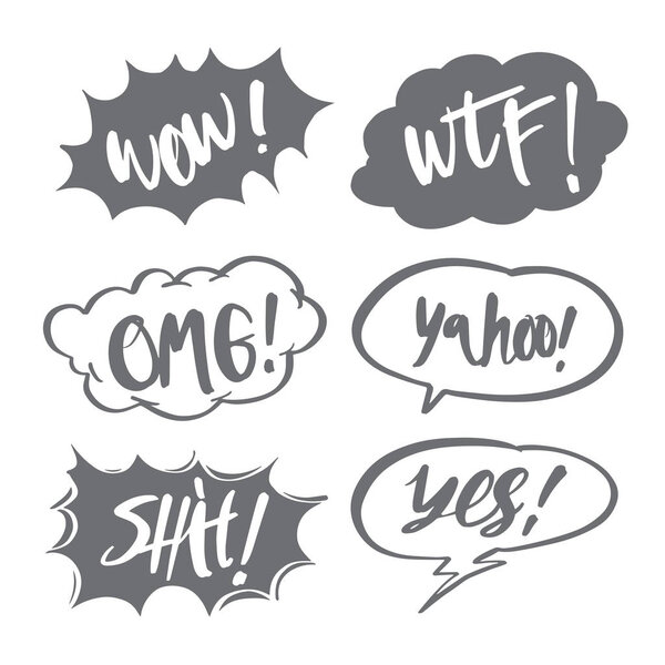 Hand drawn comic speech bubbles and calligraphy set.