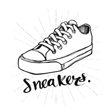 Elle çizilmiş hat spor ayakkabı, simgesi tasarım veya logo. Yazı, hat illüstrasyon vektör.