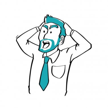 Elle çizilmiş doodle stil işadamı yüz ifadesi chocked.