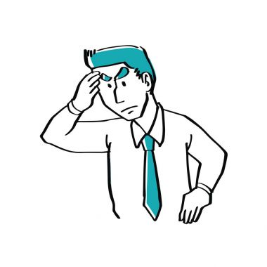 Elle çizilmiş doodle stil çalışmaları hakkında bir işadamı düşünüyor.