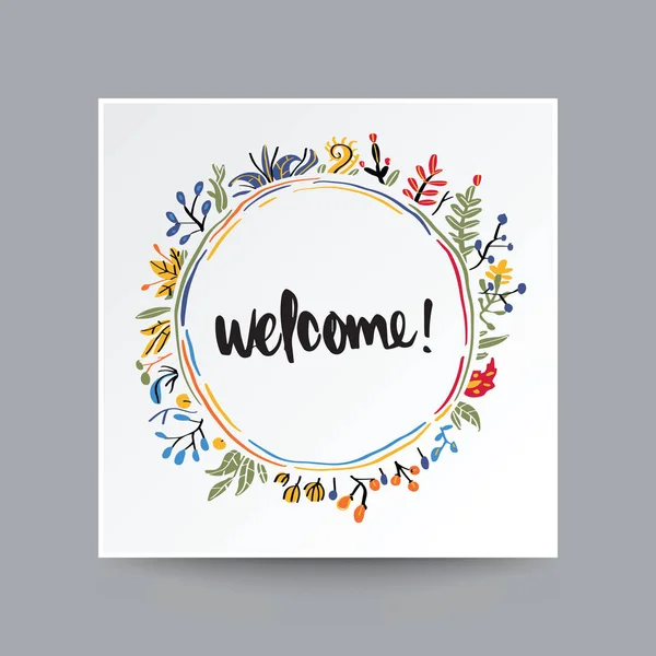 Estilo garabato dibujado a mano Flores y caligrafía Tarjeta de invitación , — Vector de stock