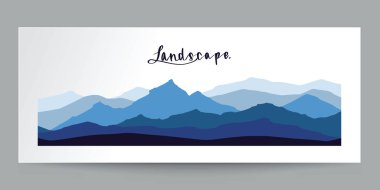 Hand drawn flat design, mountains landscape with calligraphy. clipart