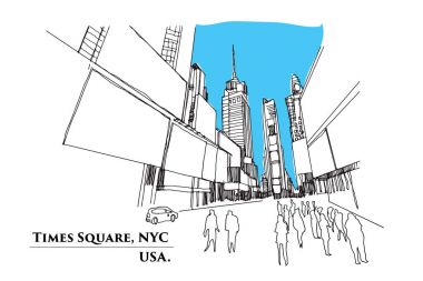 Times Square, New York. Perspektif, vektör illustrati sokakta