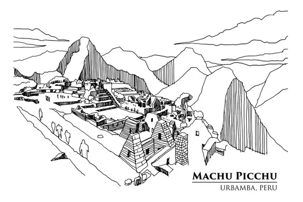 Perspectiva de Machu Picchu, provincia de Urbamba, PERÚ, vector illu — Vector de stock