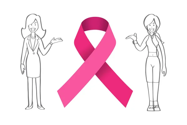 Realistyczne różową wstążką i kobiet, symbol świadomości raka piersi, — Wektor stockowy