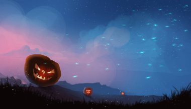 Halloween pumpkins lamba, Cadılar Bayramı kavramı, paintin illüstrasyon