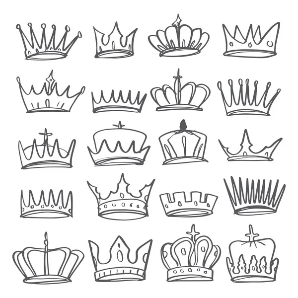 Çeşitli kron seti, vektör çizim doodle tarzı el çekilmiş.