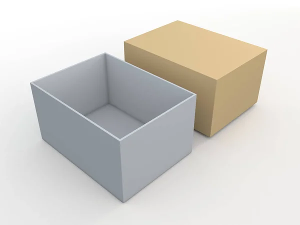 3d 渲染, 3d 插图空白白色样机盒和盖子在孤立的背景与工作路径包括. — 图库照片