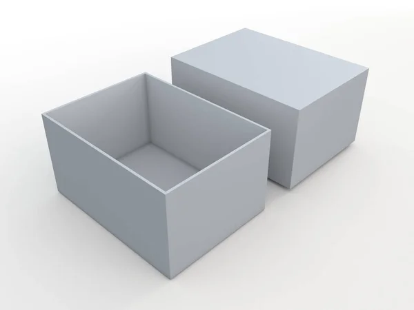 Rendering 3D, illustrazione 3D scatola mockup bianca vuota e coperchio in sfondo isolato con percorsi di lavoro inclusi . — Foto Stock