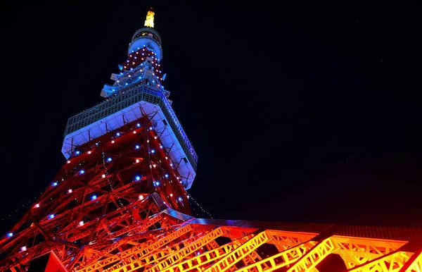 Tokio Japonia Grudnia 2014 Spektakularny Widok Dno Tokyo Tower Oświetlone — Zdjęcie stockowe