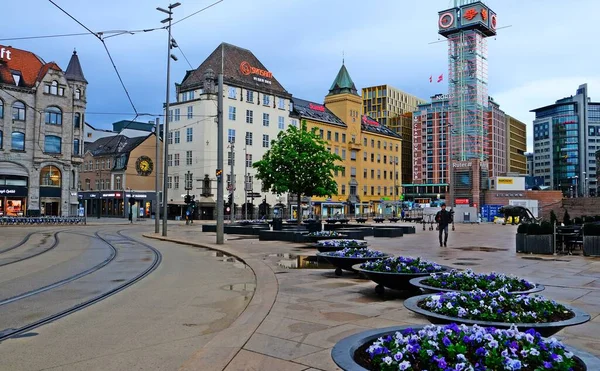 奥斯陆中央车站外的景色 奥斯陆中央车站是挪威最繁忙的火车站 连接挪威的地方和区域铁路 — 图库照片