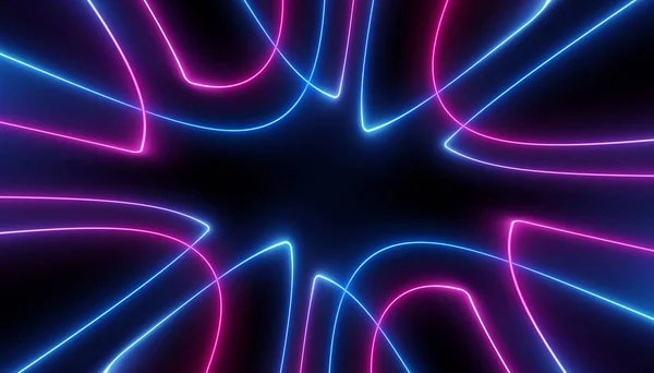 neon blue pink futuristic ultraviolet energy curvy glowing lines laser tunnel Sci-Fi black high resolution background with space for text or logo