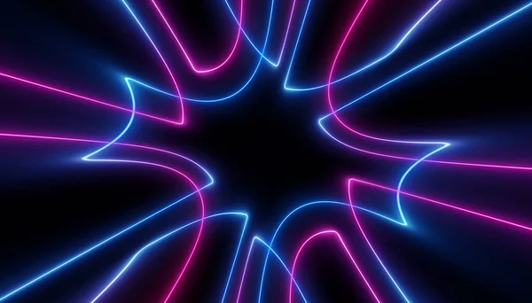 neon blue pink futuristic ultraviolet energy curvy glowing lines laser tunnel Sci-Fi black high resolution background with space for text or logo