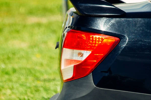 Led car headlight close-up. New modern vehicle detail of lamps light